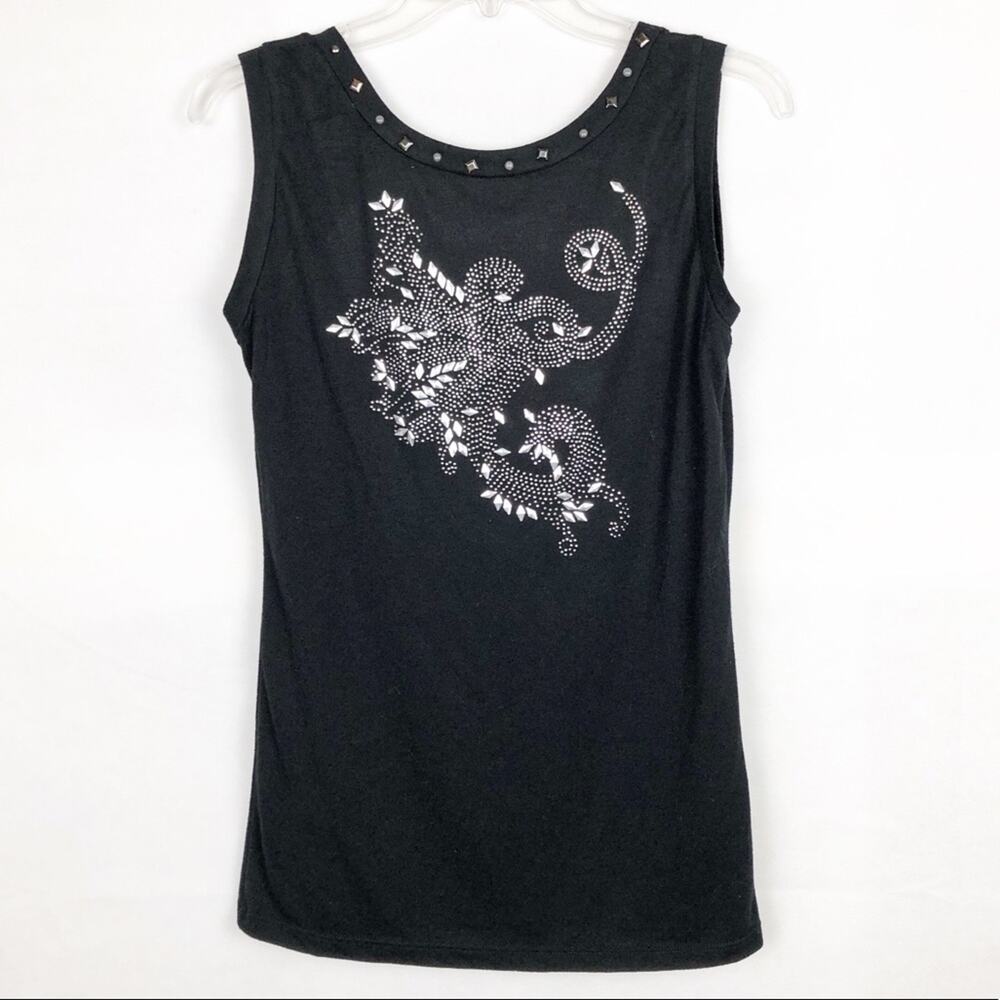 Womens Black Studded Top Small Stretch Rock Punk Motorcyle Lightweight
